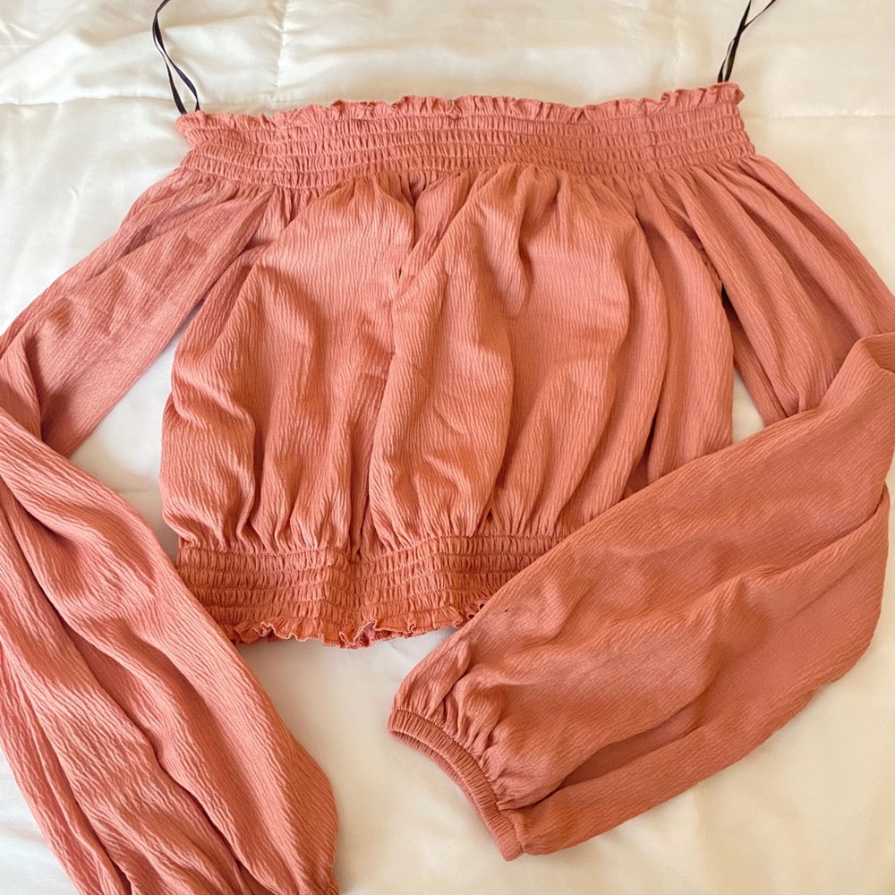 Off the shoulder peach crop top